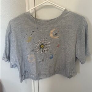 Gray Cropped T-Shirt with Celestial Design